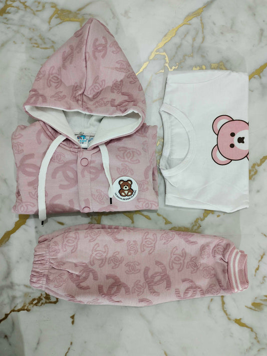 Baby Girl Winter Hoodie Shirt Set - 3 Piece